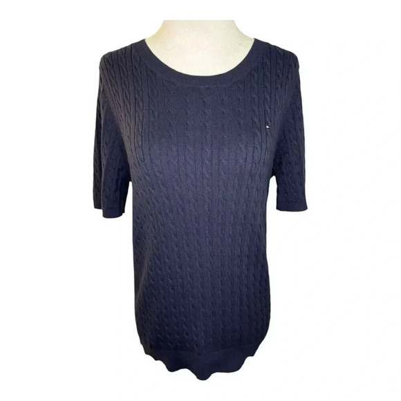 Tommy Hilfiger Women's Cable Knit Pullover Sweater Navy Blue Size Large‎ - Picture 1 of 8